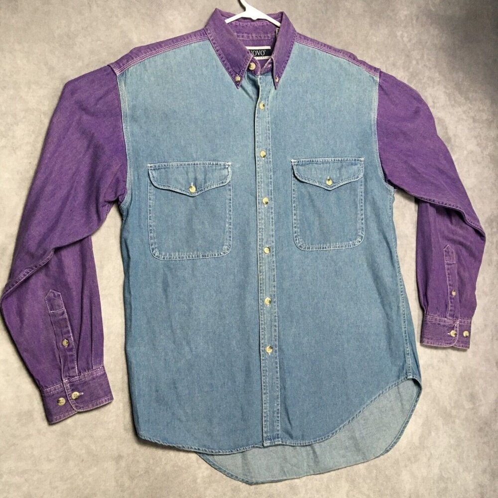 Vintage Nuovo County Seat Chambray Shirt size Medium Long Sleeve Purple Button‎